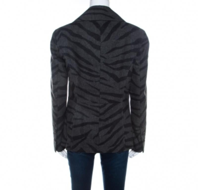 Escada Gris Cachemira Lana Animal Patrón Un Botón Blazer M en venta 1