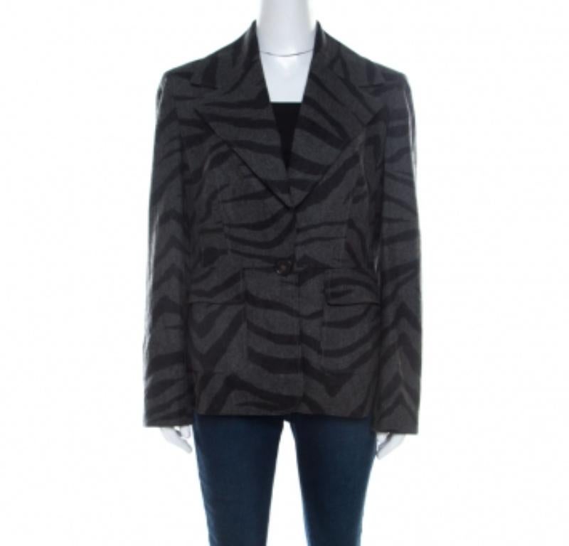 Escada Gris Cachemira Lana Animal Patrón Un Botón Blazer M en venta