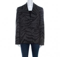 Escada Blazer grigio in lana cashmere con motivo animale a un bottone M.