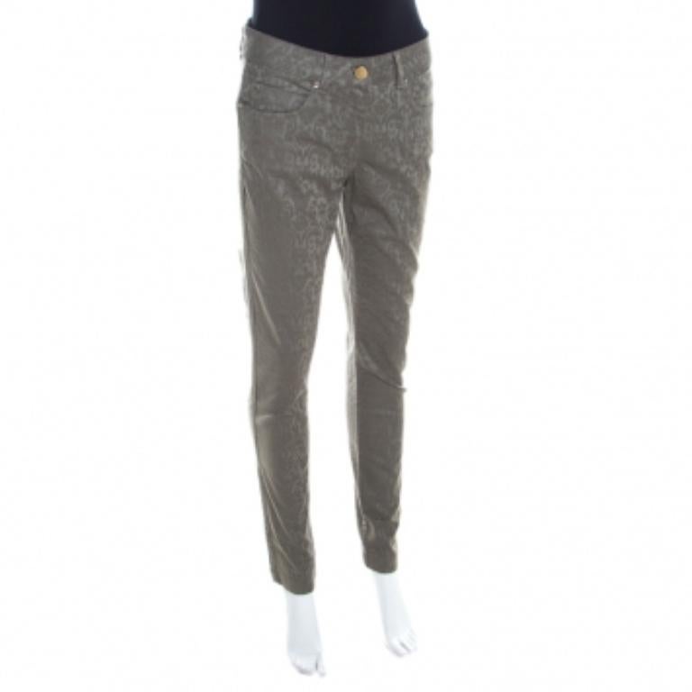 Grigio Escada Jeans Skinny in denim stretch con jacquard floreale grigio M. in vendita