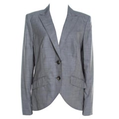 Escada Grey Houndstooth Wool Asymmetric Bibi Jacket L