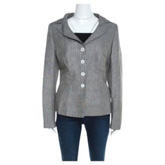 Escada Blazer sartoriale grigio in lino e lana con dettagli a pieghe L.L.