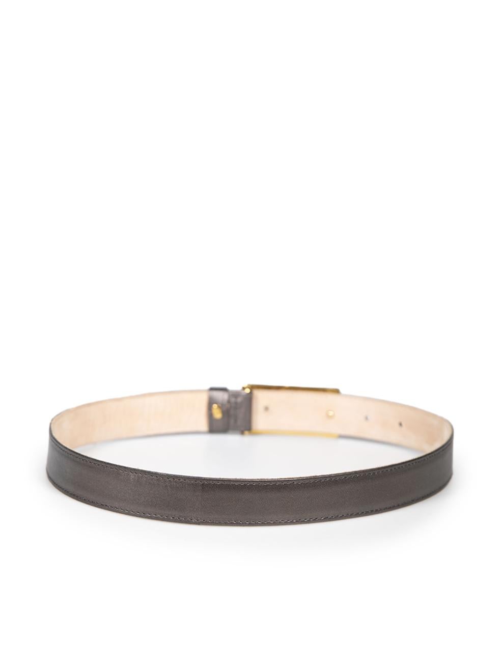Escada Grey Metallic Leather Logo Buckle Belt In Good Condition For Sale In London, GB