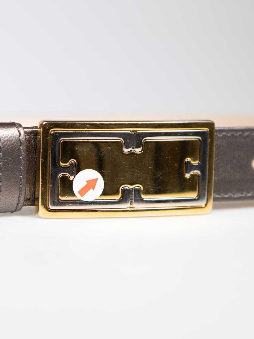 Escada Grey Metallic Leather Logo Buckle Belt For Sale 3