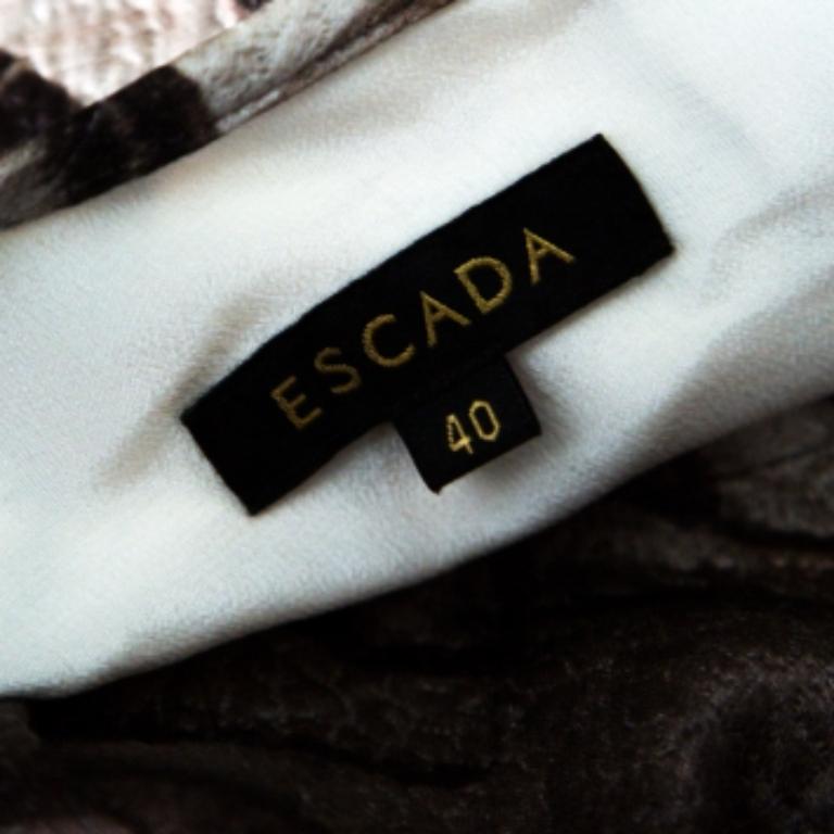 Escada Etuikleid aus strukturierter Seide und Wolle mit grauem Mosaikdruck L (Grau) im Angebot