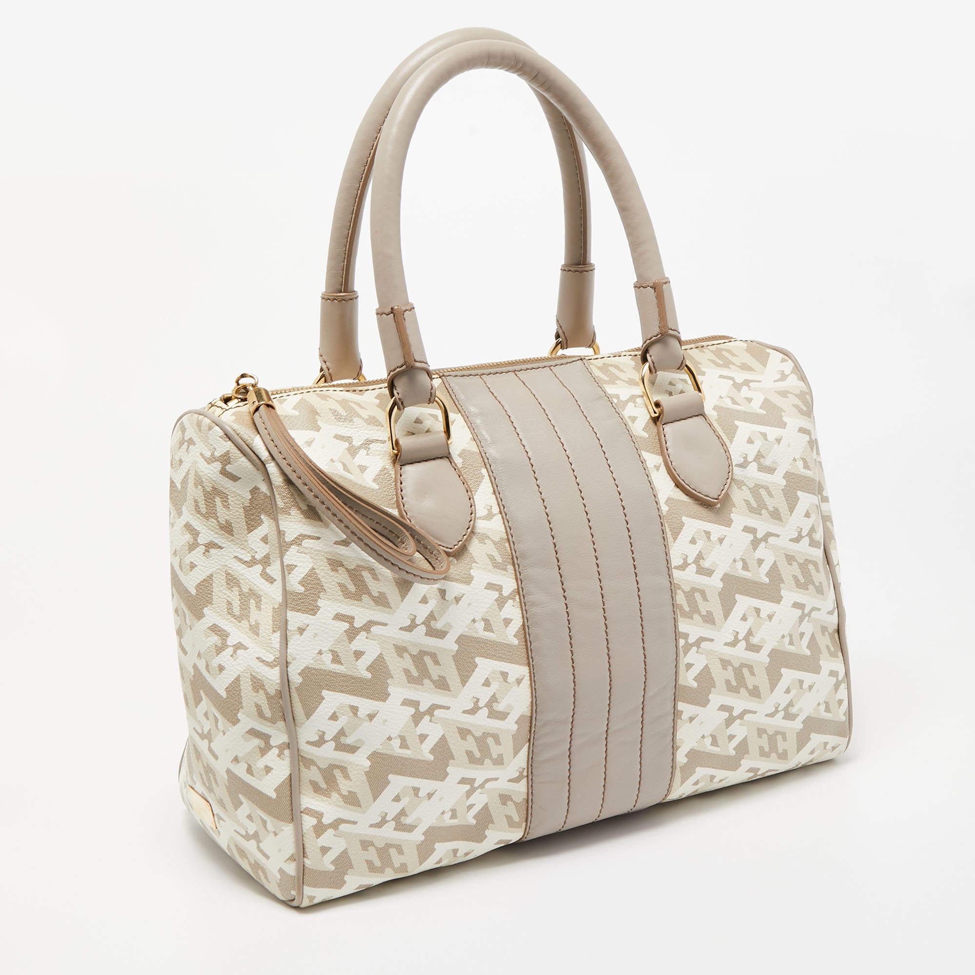 Beige Escada Grey/Multicolor Printed Coated Canvas and Leather Bowler Bag