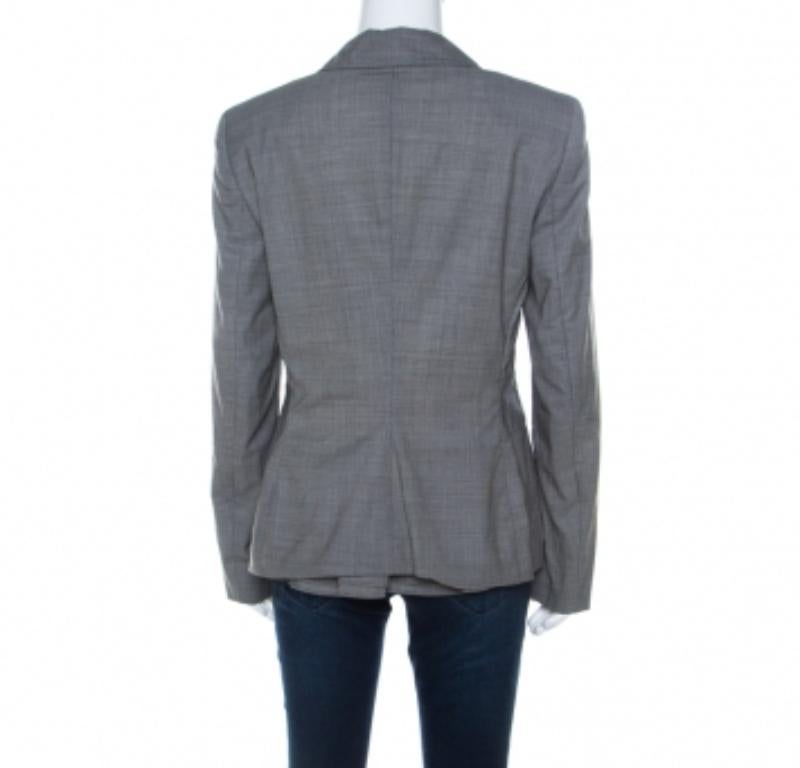 Escada Blazer gris de lana y pata de gallo con doble botonadura M en venta 1