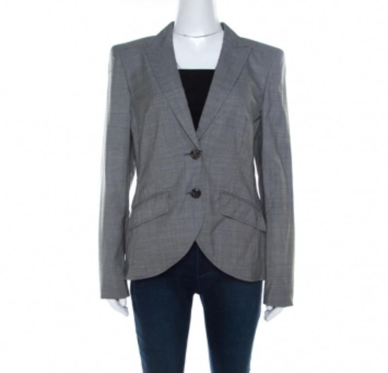 Escada Blazer gris de lana y pata de gallo con doble botonadura M en venta