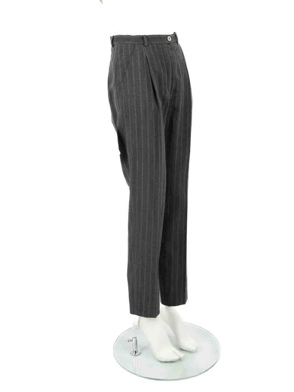 CONDITION is Very good. Hardly any visible wear to trousers is evident on this used Escada designer resale item.
 
 
 
 Details
 
 
 Grey
 
 Wool
 
 Trousers
 
 Striped pattern
 
 Slim fit
 
 High rise
 
 2x Side pockets
 
 Fly zip and button