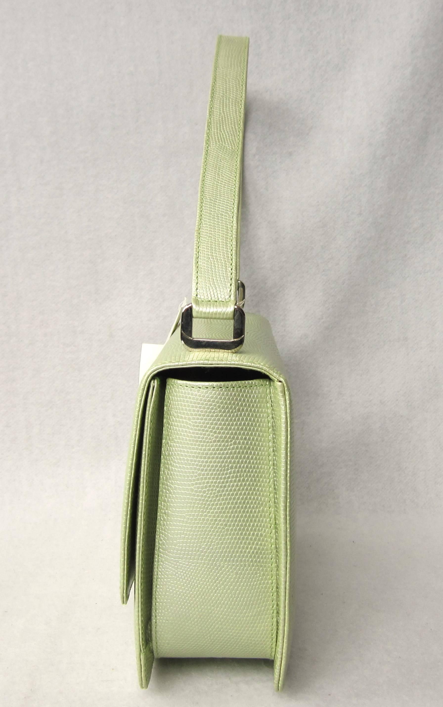 ESCADA Handbag Pearl Lime Green Reptile Embossed Leather 1980's New Never Used In New Condition In Wallkill, NY