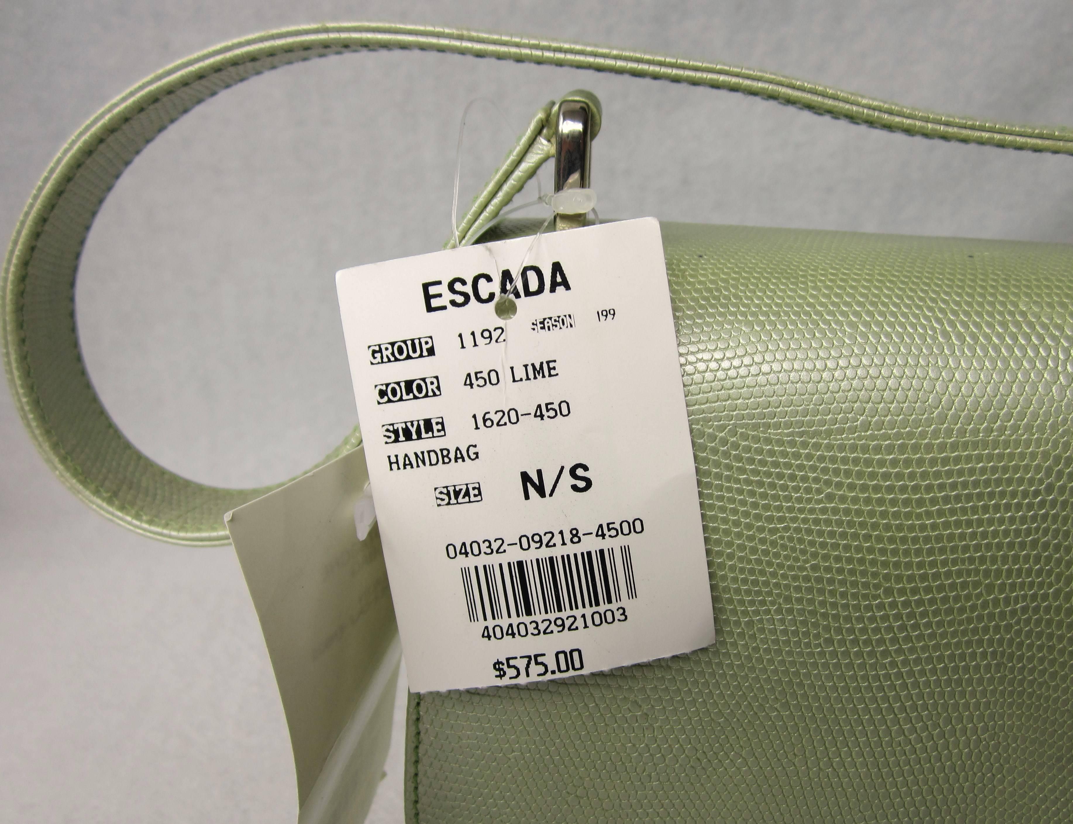 Women's ESCADA Handbag Pearl Lime Green Reptile Embossed Leather 1980's New Never Used