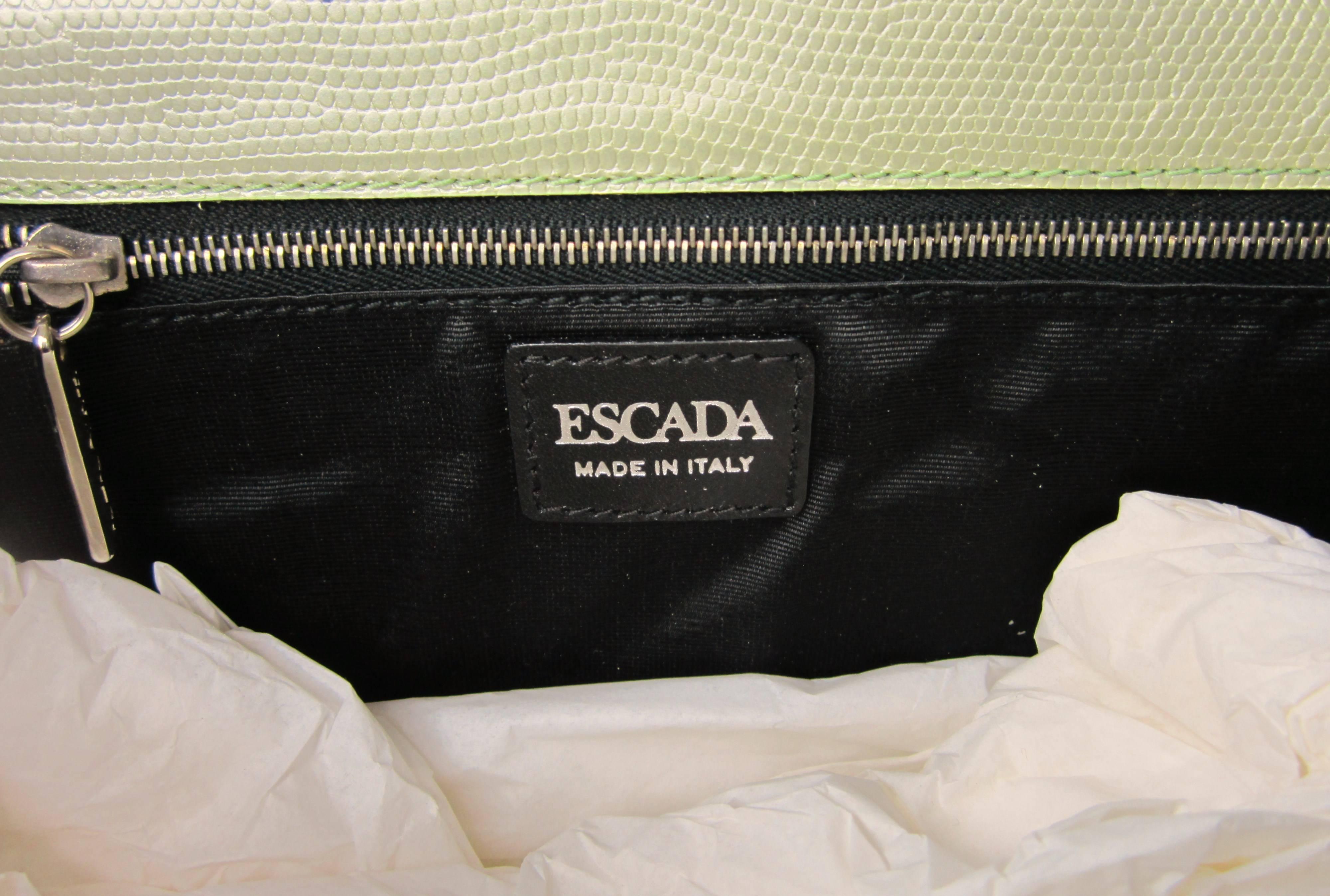 ESCADA Handbag Pearl Lime Green Reptile Embossed Leather 1980's New Never Used 1