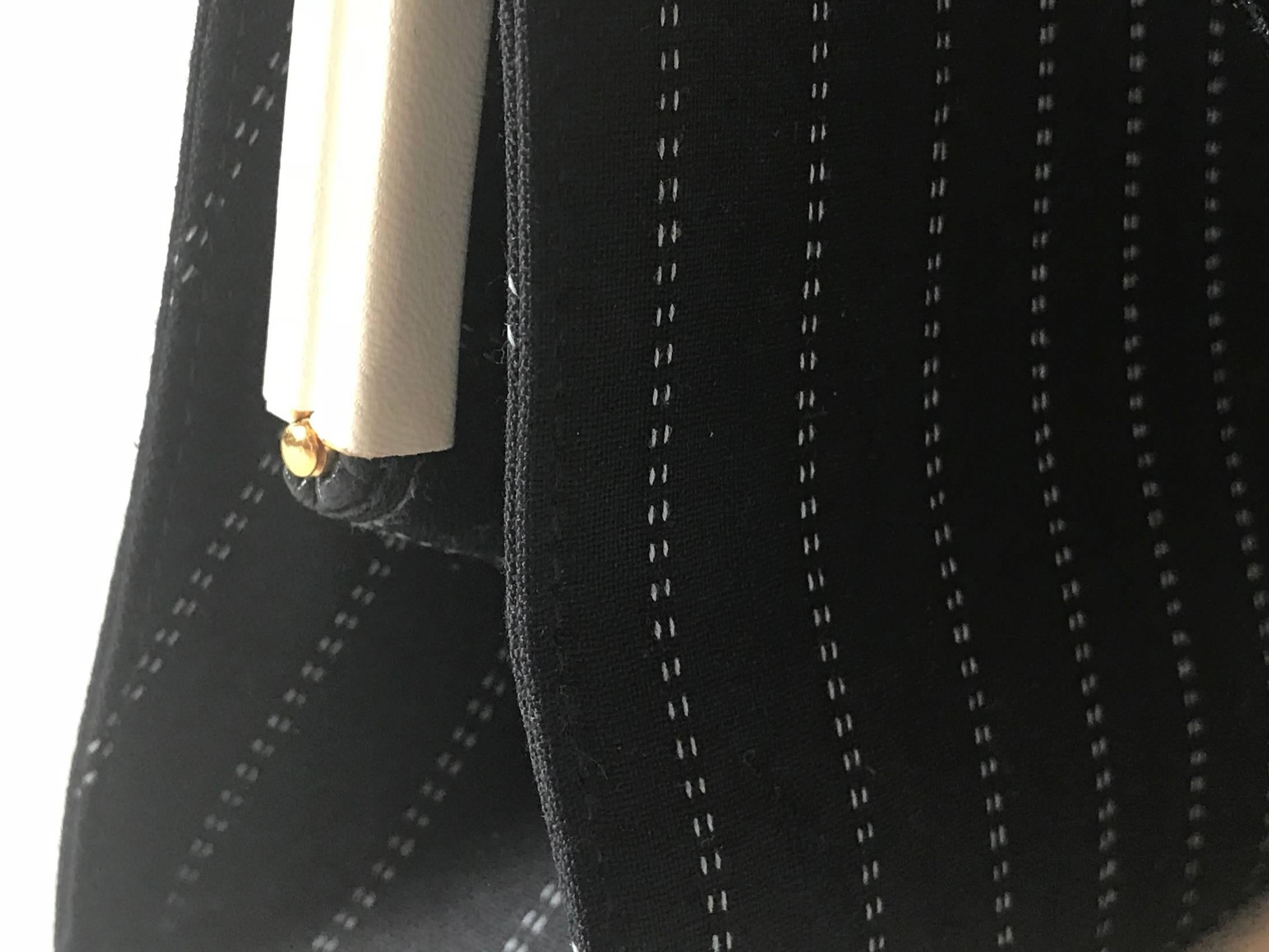 Escada Handbag, black diplomatic stripe canvas  and white leather. For Sale 5
