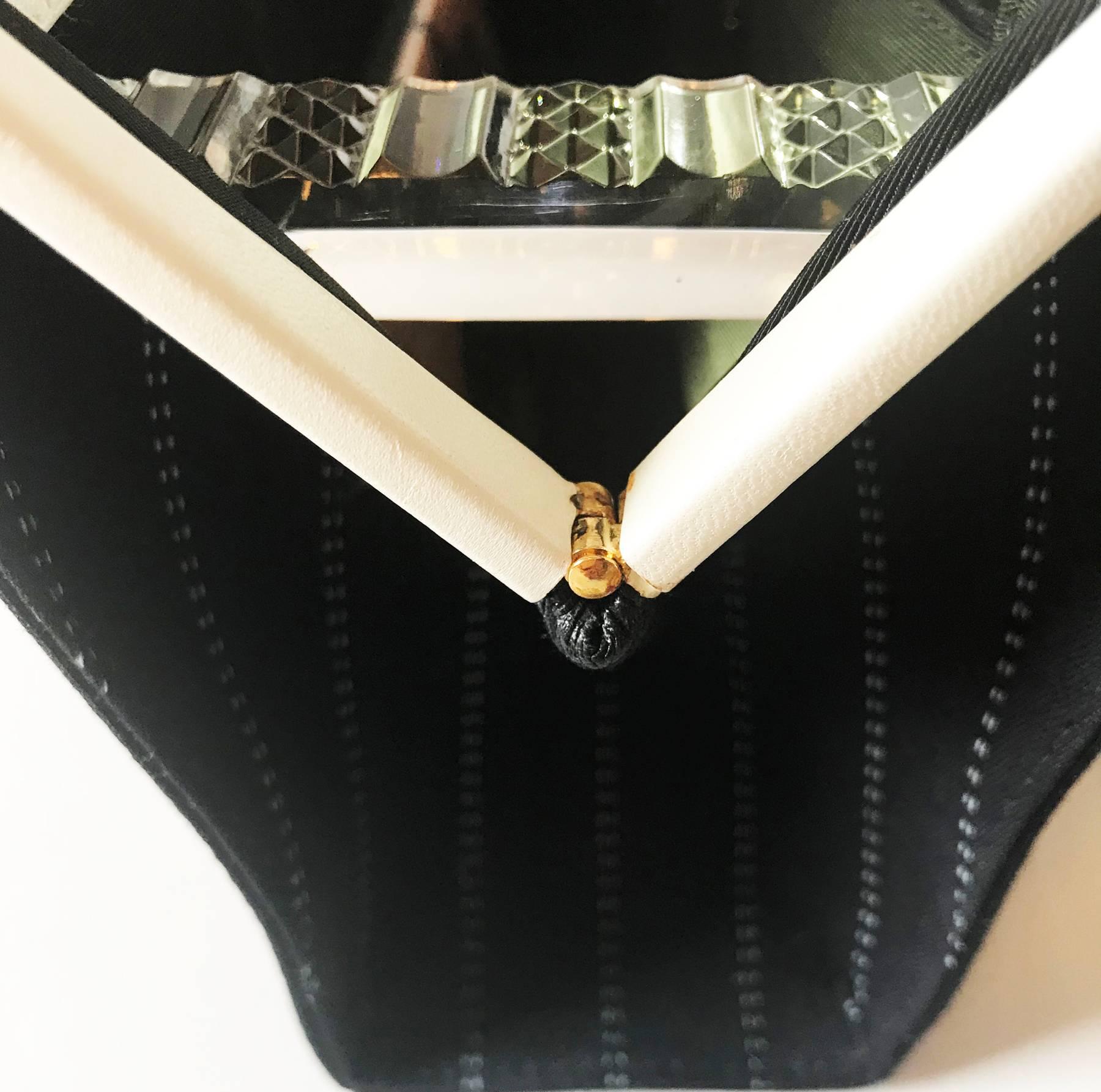 Escada Handbag, black diplomatic stripe canvas  and white leather. For Sale 11