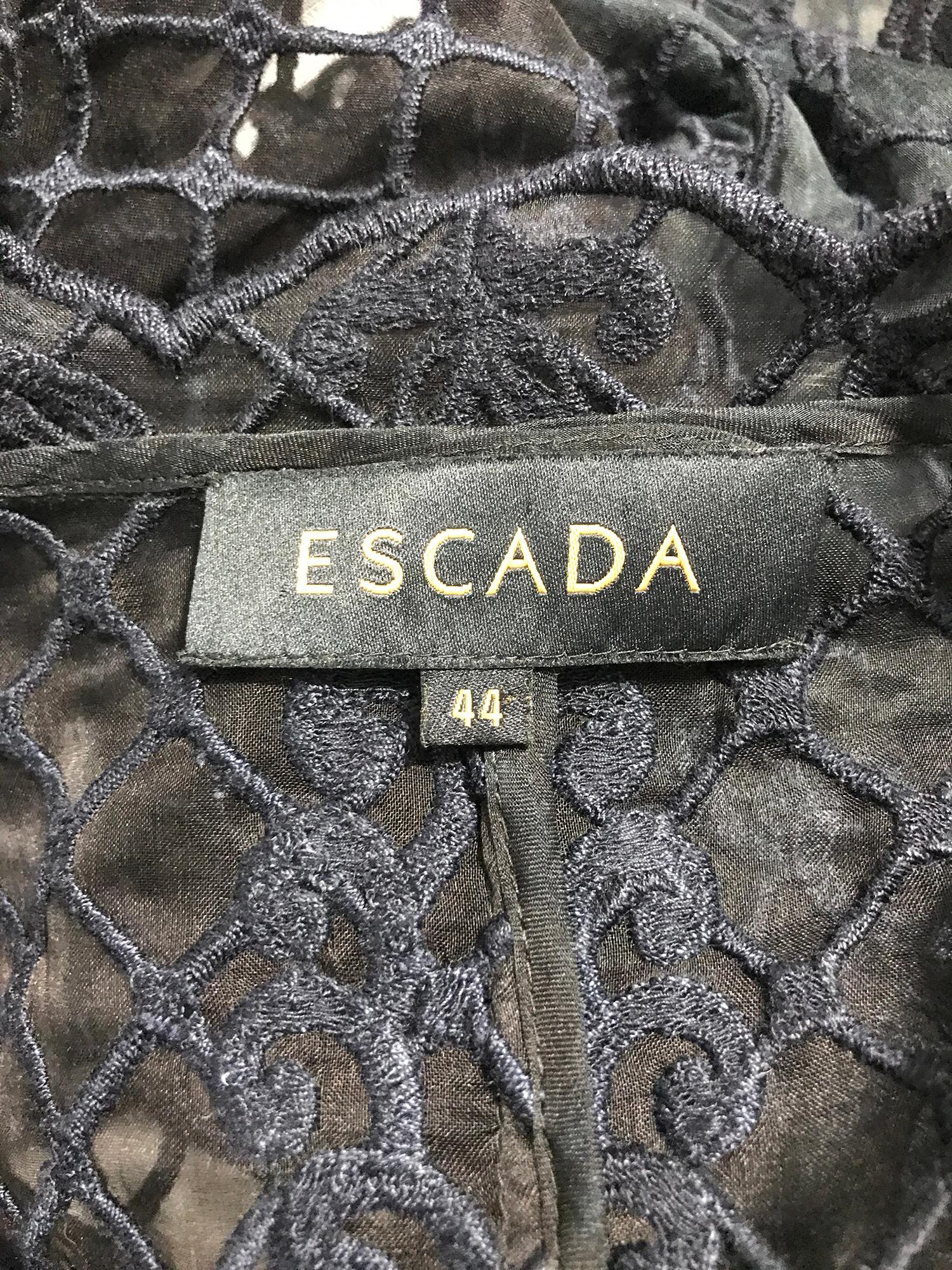 Escada Heavily Embroidered Black Silk Organza Unlined Jacket with Pockets For Sale 7