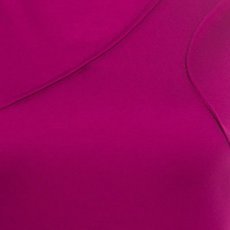 Escada Hot Lava Purple Stretch Knit Pintuck Detail Sleeveless Bodycon Dress S In Excellent Condition In Dubai, Al Qouz 2