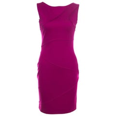 Escada Hot Lava Purple Stretch Knit Pintuck Detail Sleeveless Bodycon Dress S