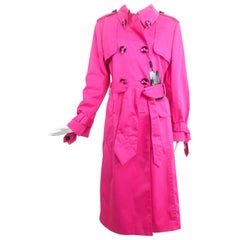 Escada Hot Pink Ribbon Button Trench Coat NWT 42