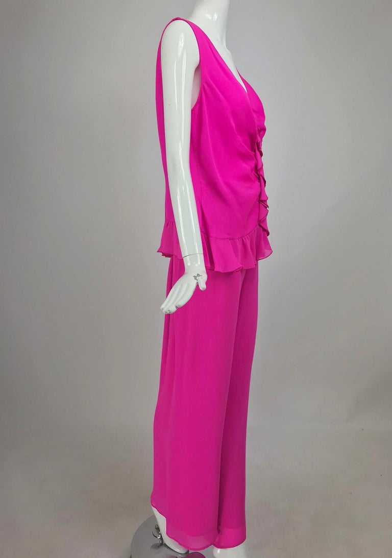 Escada Hot Pink Silk Crepe Pant Set  44 For Sale 8