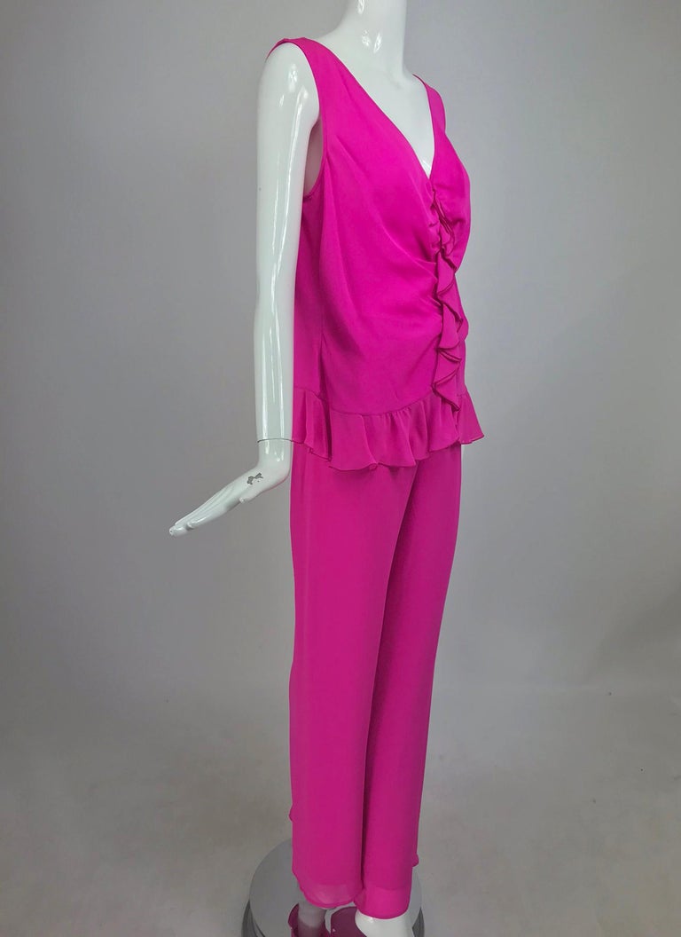Escada Hot Pink Silk Crepe Pant Set  44 For Sale 9