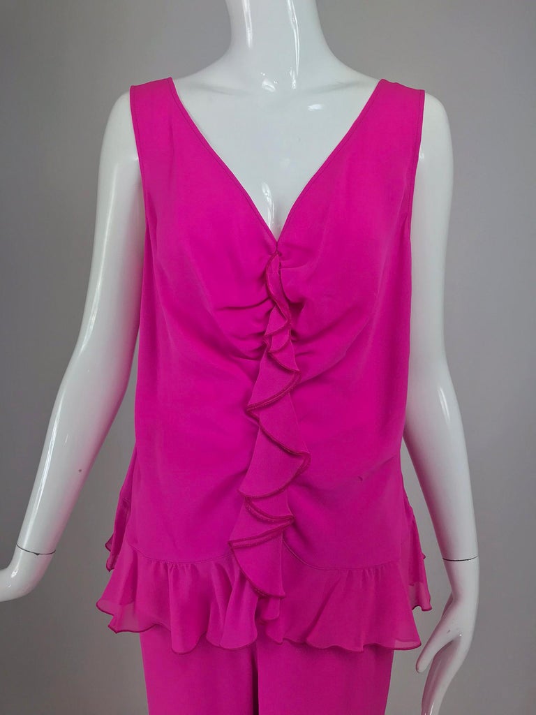 Escada Hot Pink Silk Crepe Pant Set  44 For Sale 10