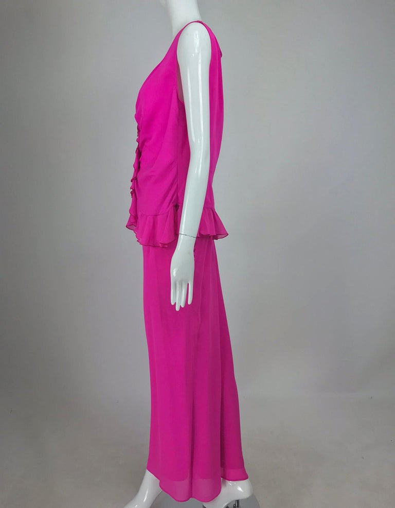 Escada Hot Pink Silk Crepe Pant Set  44 In Excellent Condition For Sale In West Palm Beach, FL