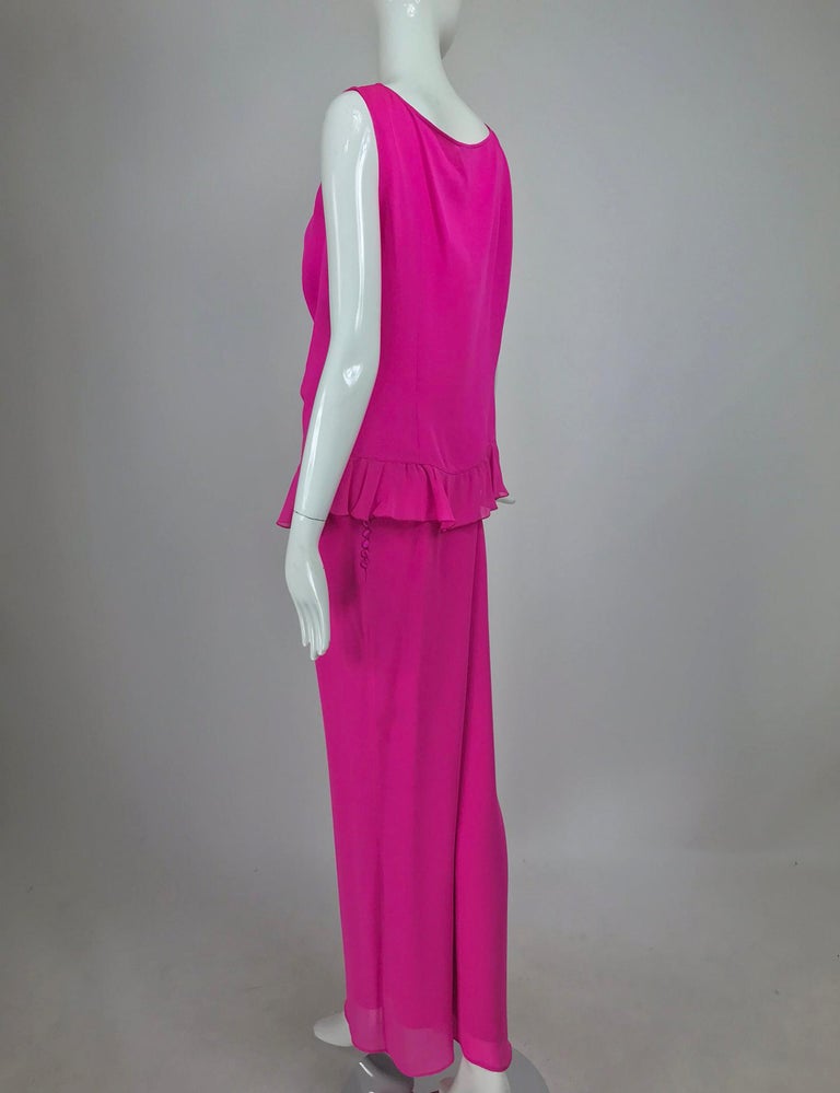 Escada Hot Pink Silk Crepe Pant Set  44 For Sale 1
