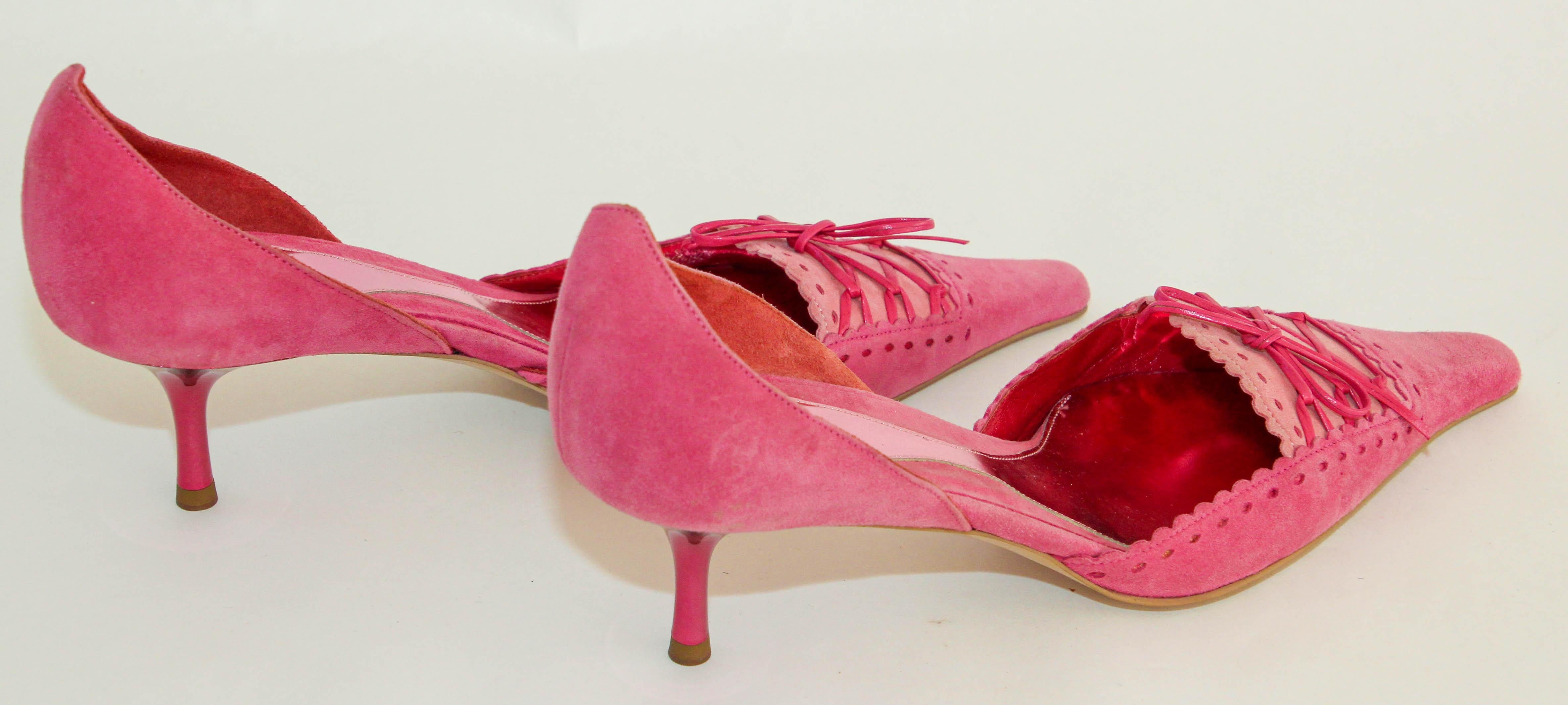 Escada Hot Pink Suede Pumps with Leather Details Size 36.5 Italy 6