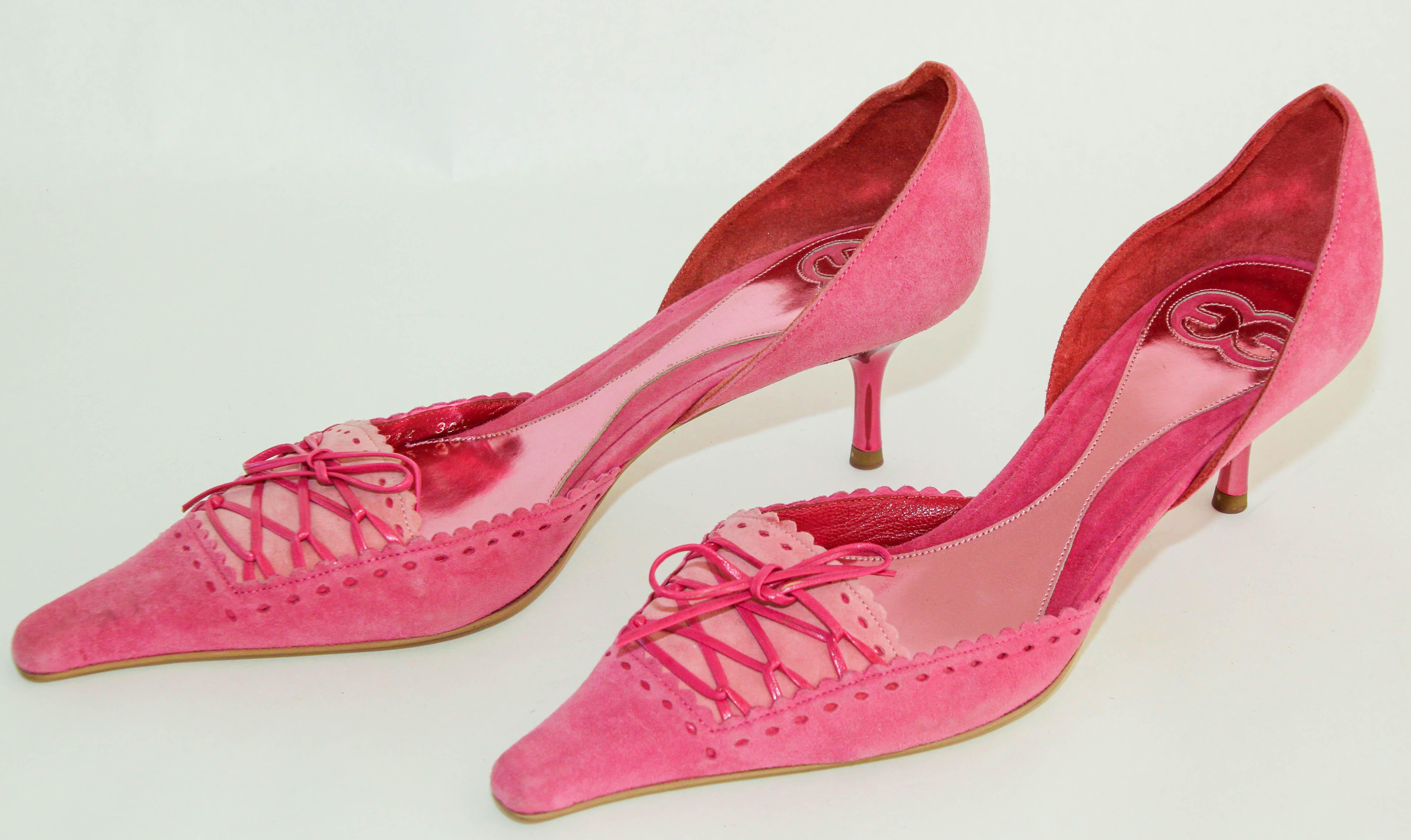 Escada Hot Pink Suede Pumps with Leather Details Size 36.5 Italy 9