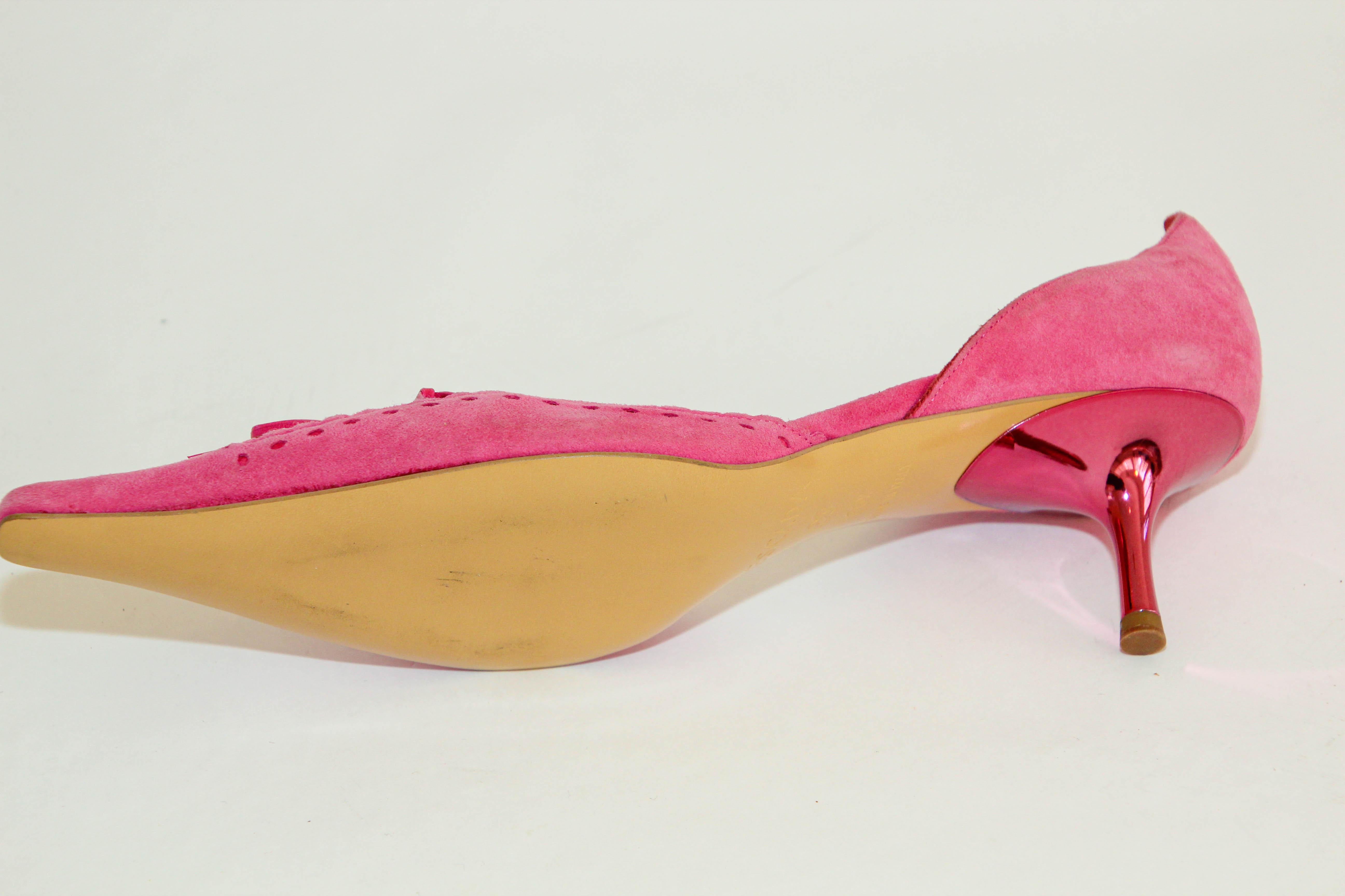 Escada Hot Pink Suede Pumps with Leather Details Size 36.5 Italy 4