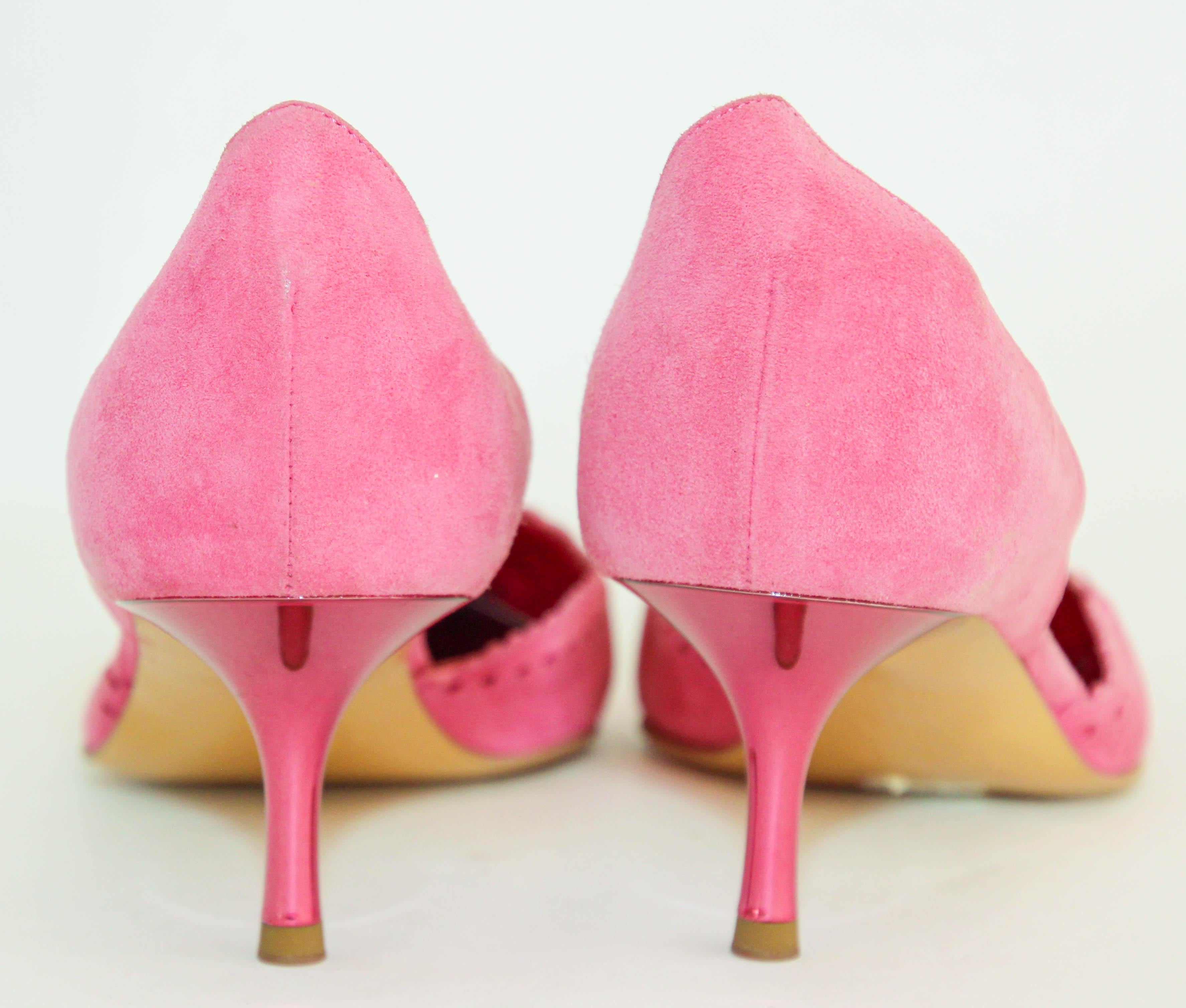 Escada Hot Pink Suede Pumps with Leather Details Size 36.5 Italy 5