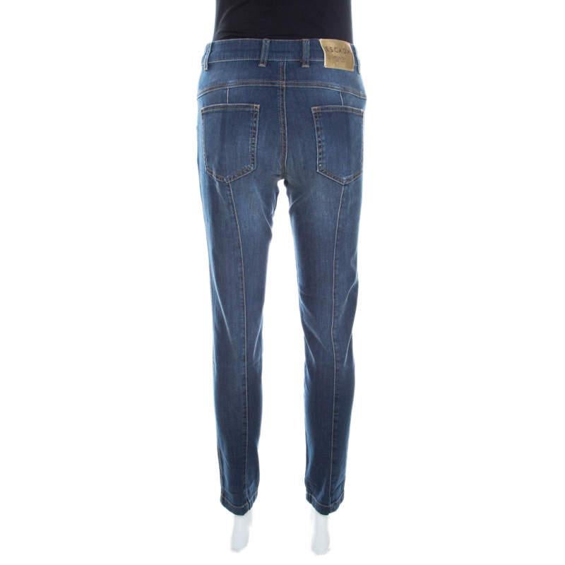 Escada Indigo Faded Effect Denim Cropped Skinny Jeans S In Good Condition For Sale In Dubai, Al Qouz 2