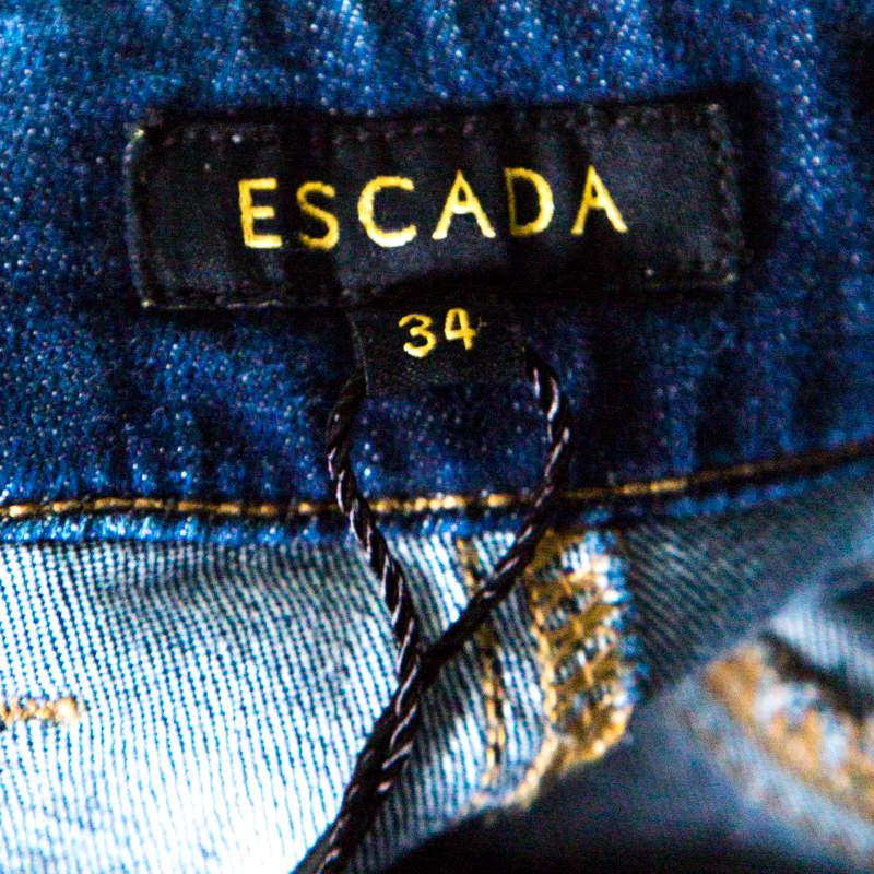 Women's Escada Indigo Faded Effect Denim Cropped Skinny Jeans S For Sale