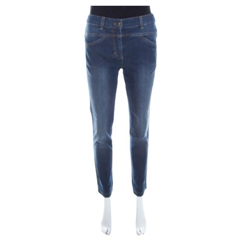 Escada Indigo Faded Effect Denim Cropped Skinny Jeans aus Denim S
