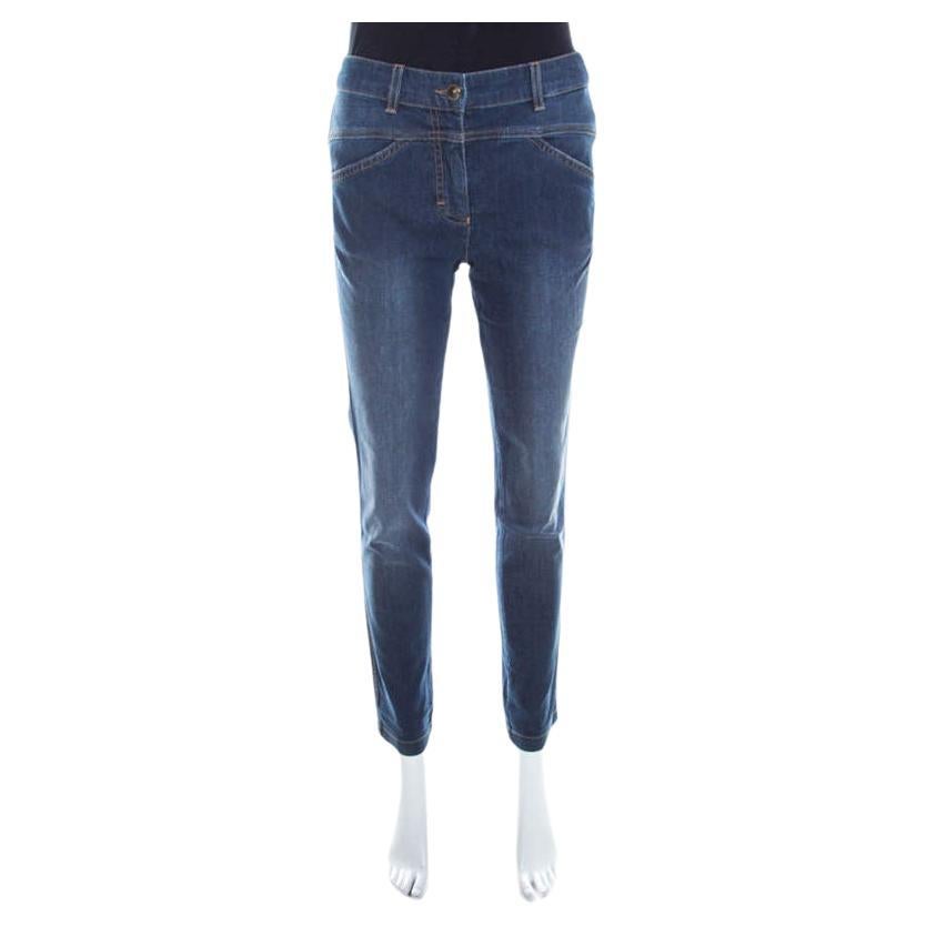 Escada Indigo Faded Effect Denim Cropped Skinny Jeans S For Sale