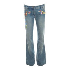 Escada Indigo Faded Effect Denim Embellished Flared Hose Jeans M