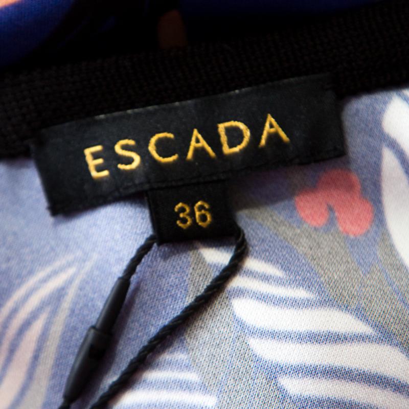 Escada Ink Blue Floral Print Silk Blend Naternia Tunic Top M 2
