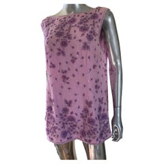 Escada Intricate Floral Beaded Vintage Deep V Back Tunic in Lilac Size Large