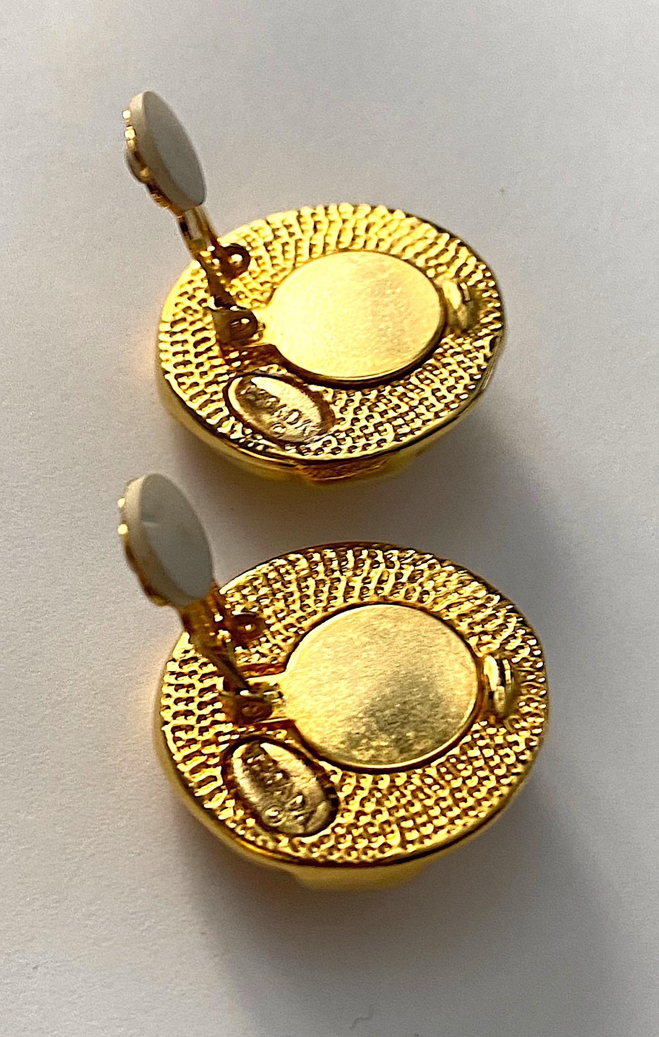 Women's Escada Ivory enamel and Gold Buttom Earrings