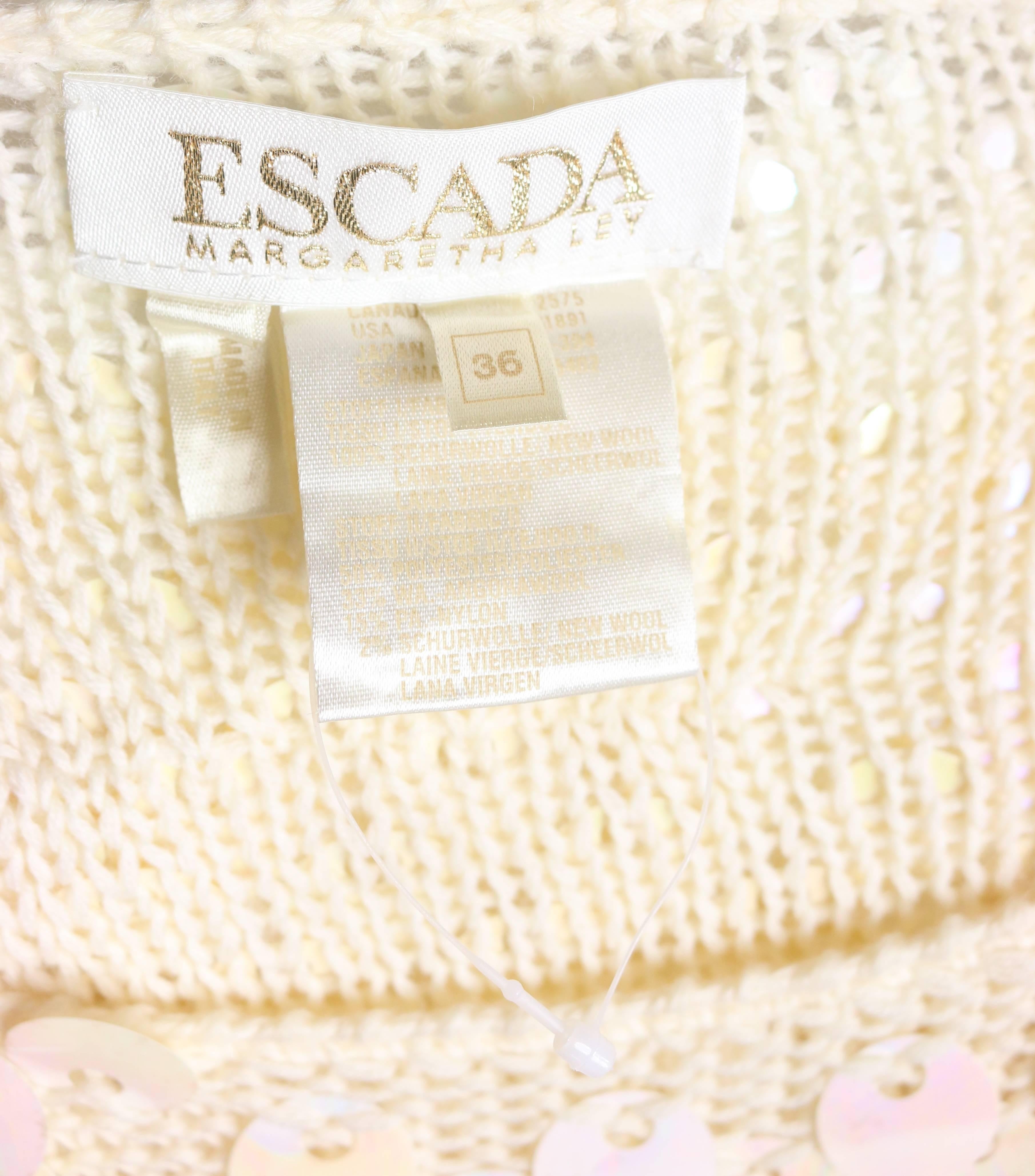 Beige Escada Ivory Sequins Knitted Top For Sale
