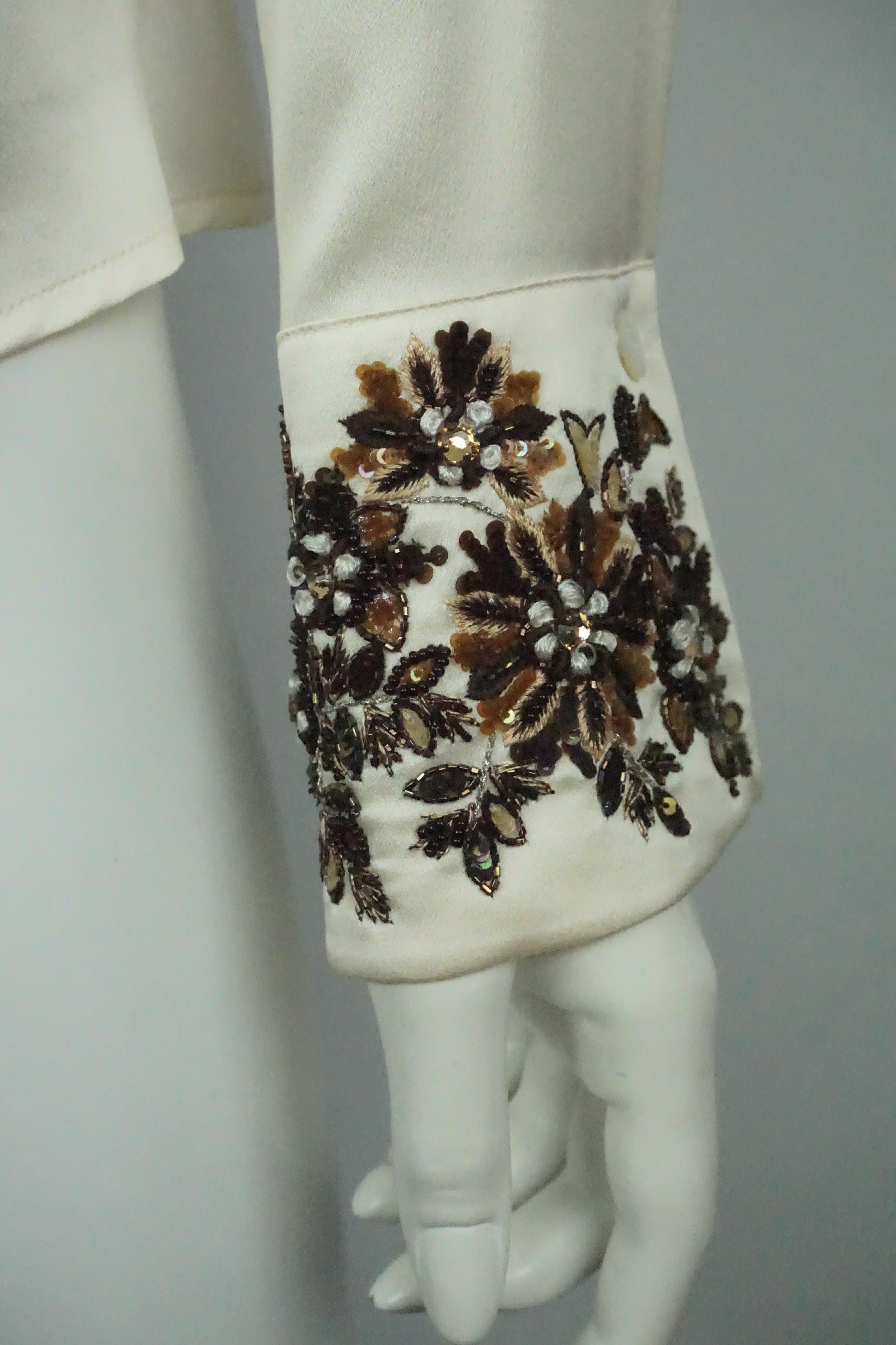 Gray Escada Ivory Silk Top w/ Floral Beaded Details - 38
