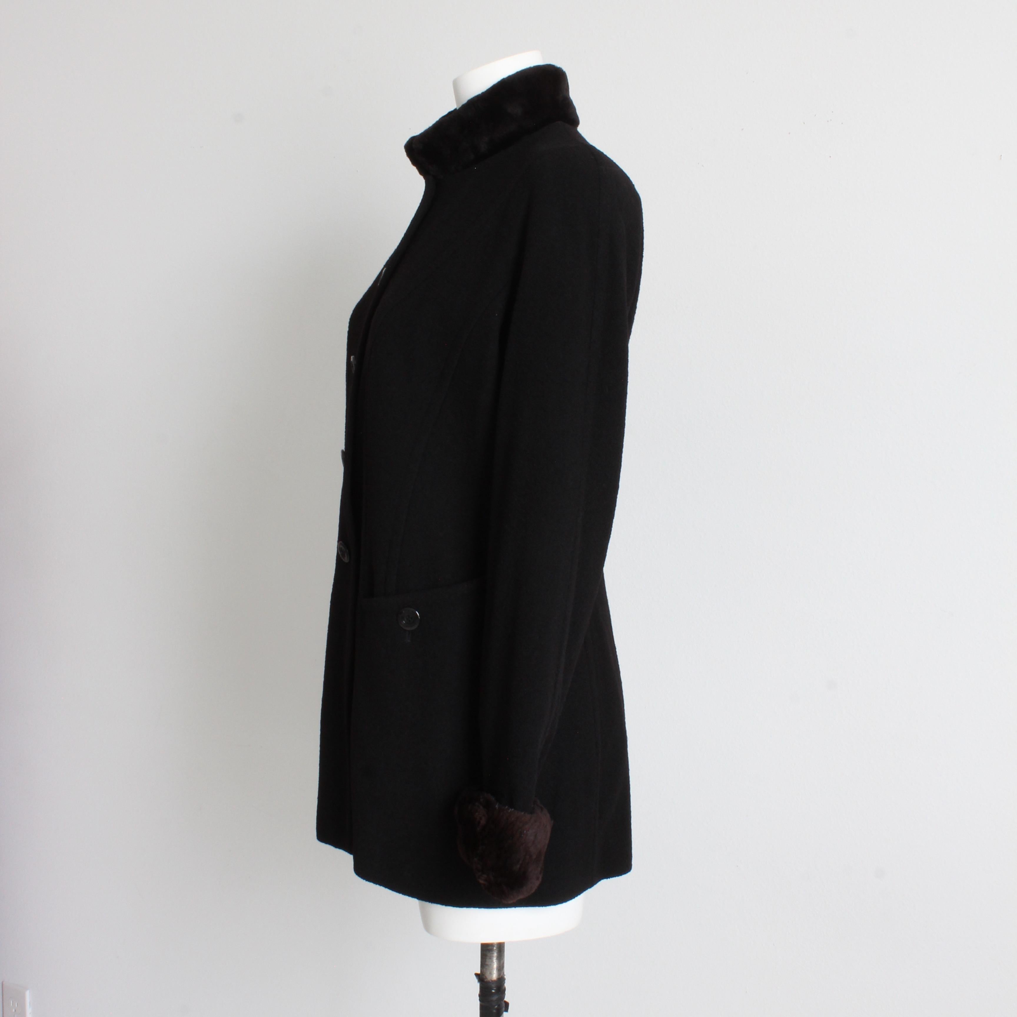 Escada Jacket Black Wool Blend Removable Sheared Beaver Fur Trim Vintage 90s 40 For Sale 1