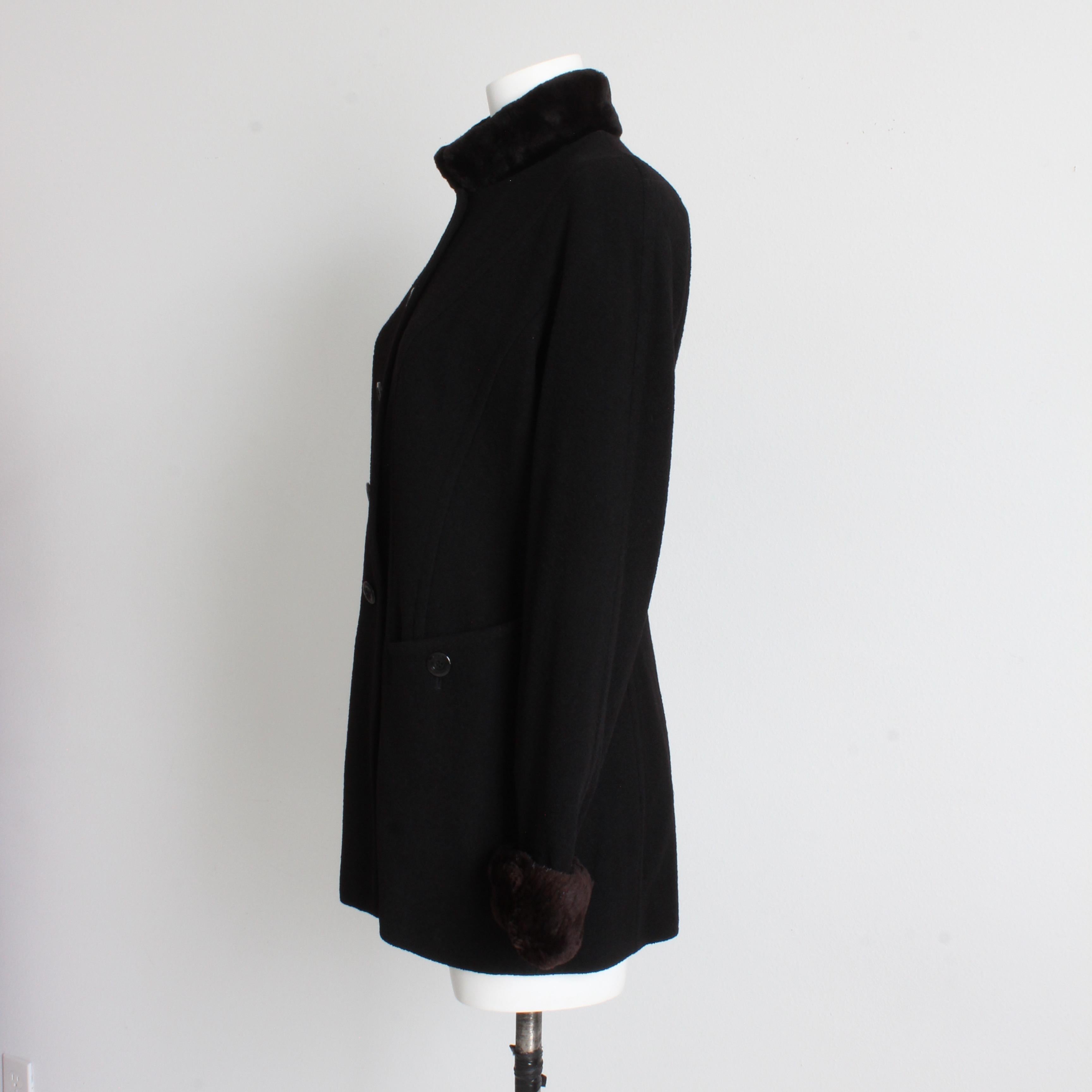 Escada Jacket Coat Black Wool Blend Removable Sheared Beaver Fur Trim Vintage 40 For Sale 1