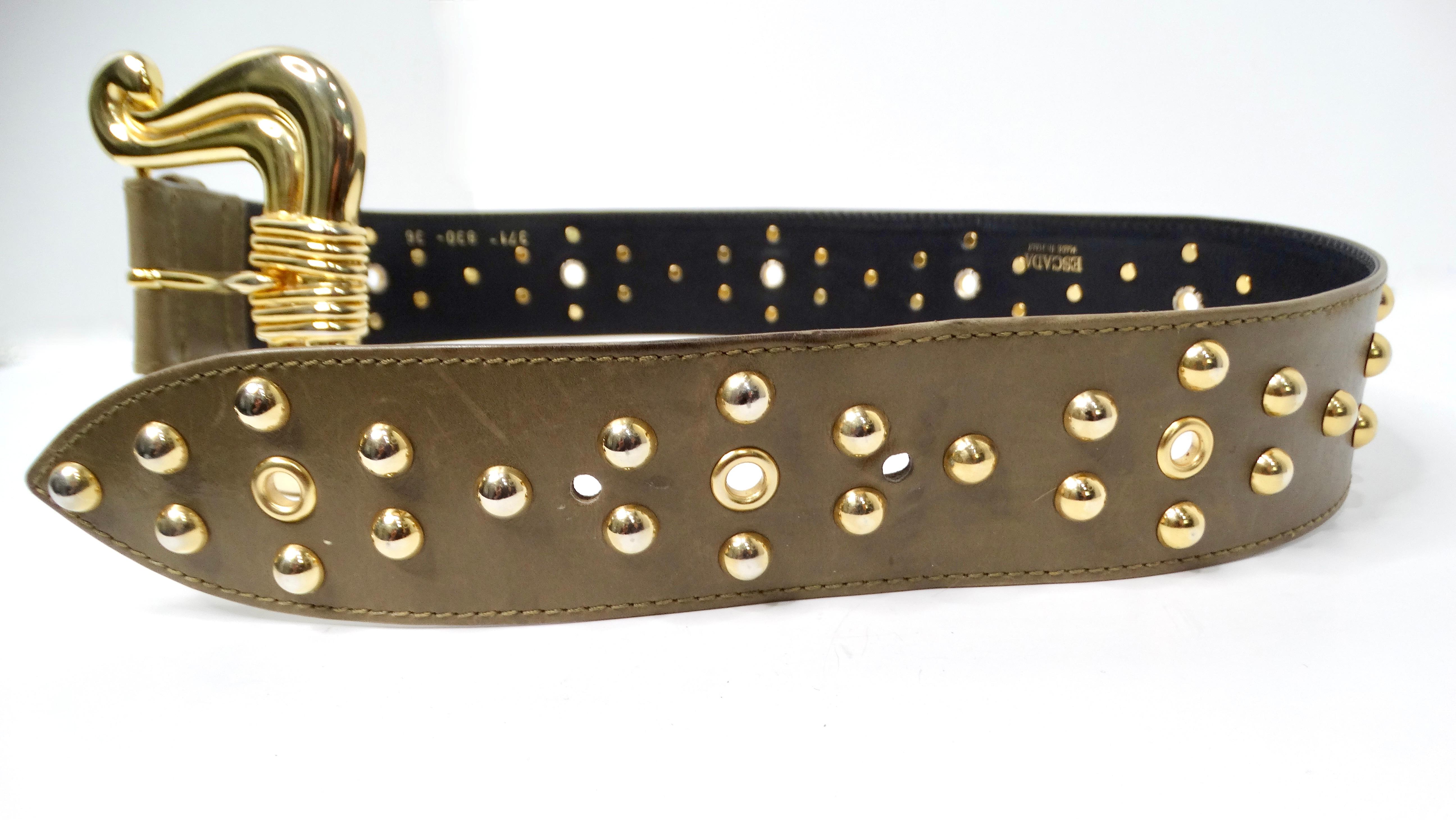 Escada Cinturón de cuero caqui con tachuelas doradas en Bueno estado para la venta en Scottsdale, AZ
