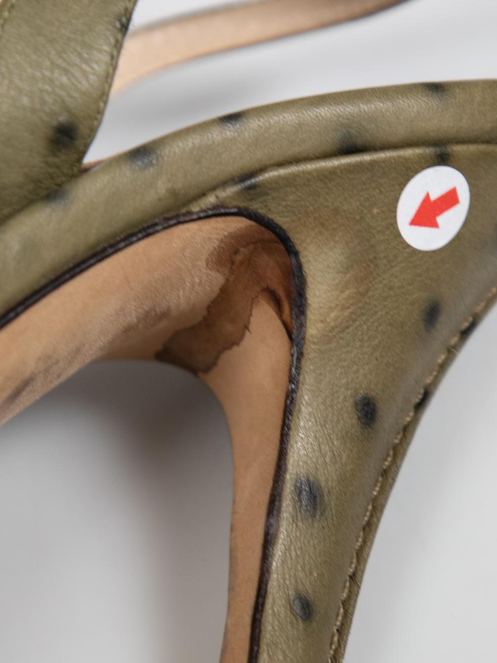Escada Khaki Ostrich Leather Slingback Pumps Size IT 37 5