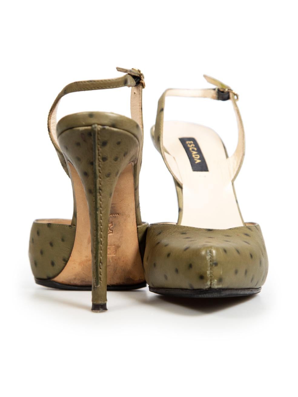 Brown Escada Khaki Ostrich Leather Slingback Pumps Size IT 37