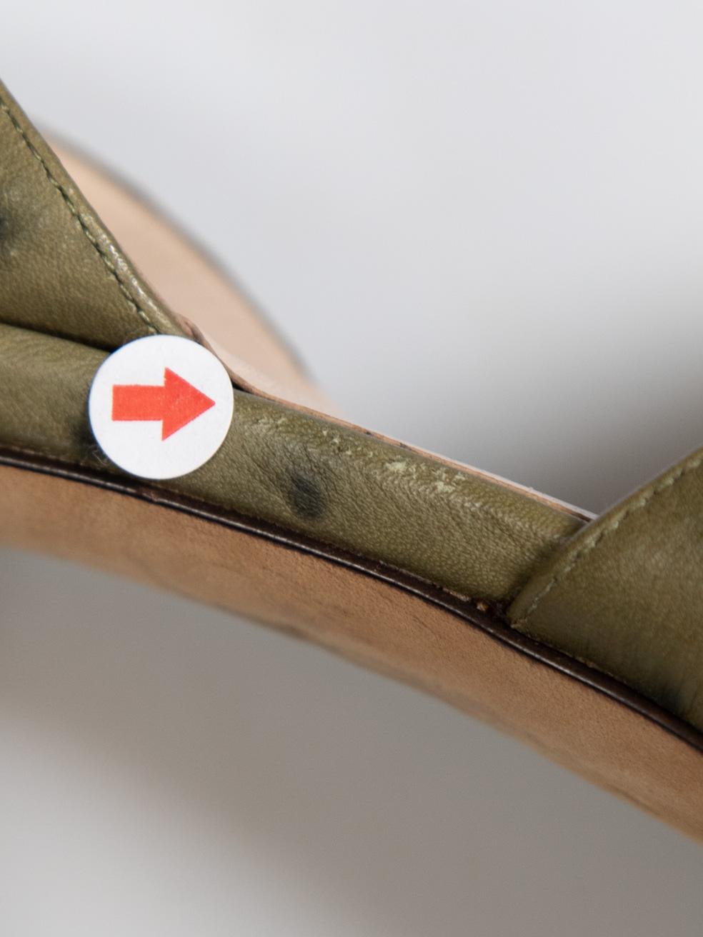 Escada Khaki Ostrich Leather Slingback Pumps Size IT 37 4