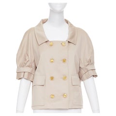ESCADA khaki tan virgin wool blend button double breasted cropped jacket IT42 M