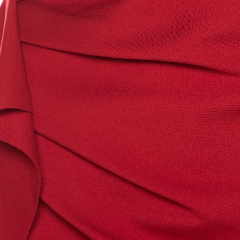 Women's Escada Lacquer Red Stretch Knit Draped Ranani Pencil Skirt M