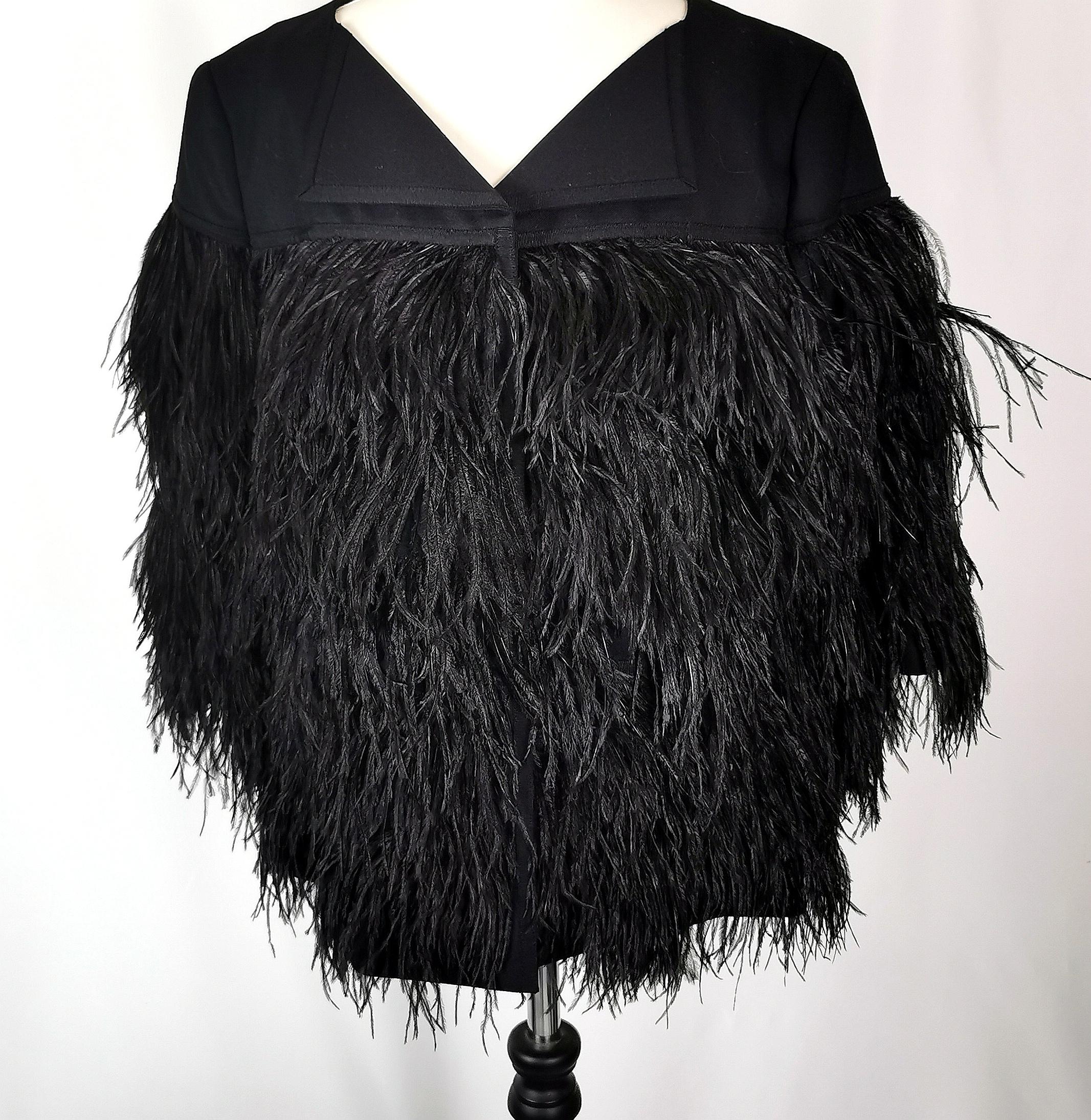 Escada ladies black ostrich feather jacket, Belted For Sale 7